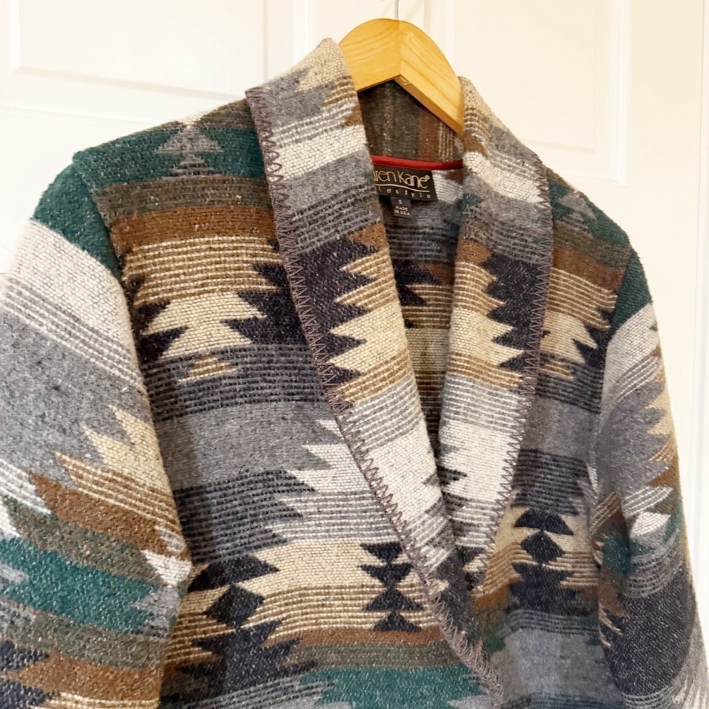 Vintage Karen Kane Shawl Collar Wool-Blend Blanket-Style Tribal Jacket S - Picture 3 of 9